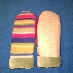 Handmade Wool Mittens With Fleece Linning & Velour Wrist Cuff, Large NWOT
